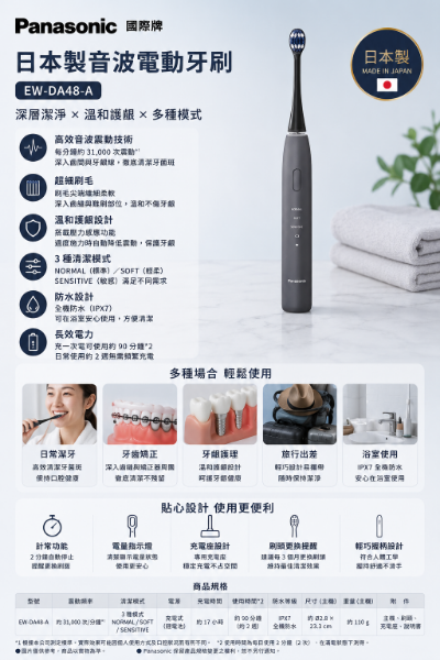 圖片 Panasonic 國際牌 日本製音波電動牙刷(EW-DA48-A)