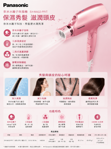 圖片 Panasonic 國際牌 奈米水離子吹風機(EH-NA32-PP/T)