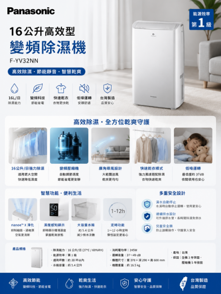 圖片 Panasonic 國際牌16公升高效型變頻除濕機 F-YV32NN