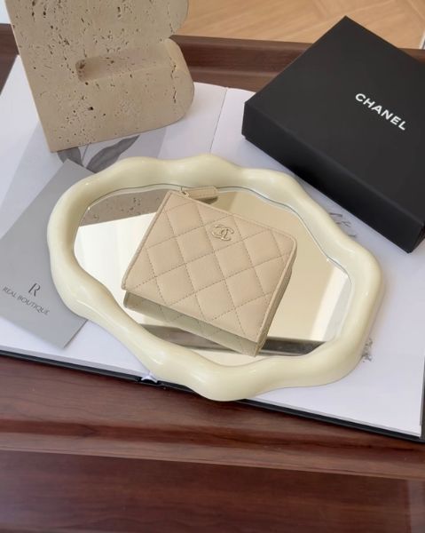 圖片 【CHANEL】荔枝L型拉鍊短夾 奶茶色