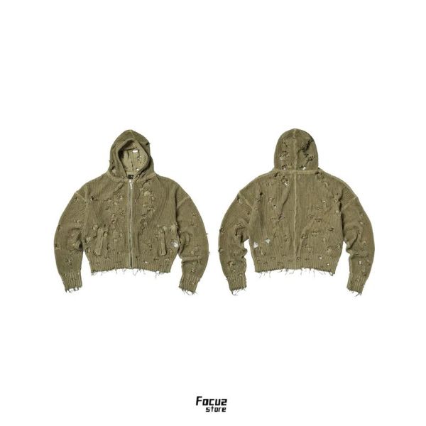  Thug Club Destroyed Knit Zip-Up Hoodie ''Beige'' \