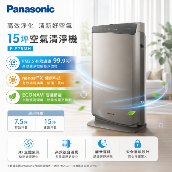 圖片 Panasonic 國際牌Panasonic國際牌 15坪空氣清淨機 F-P75MH