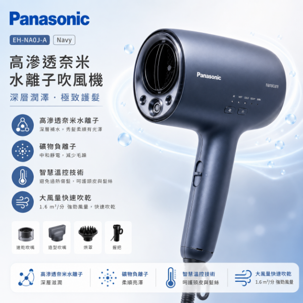 圖片 Panasonic 國際牌 高滲透奈米水離子吹風機Navy(EH-NA0J-A)