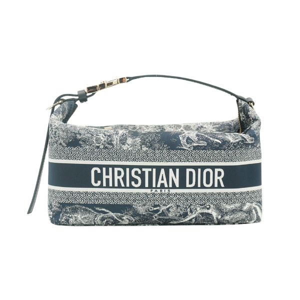 圖片 Dior Travel Nomad 緹花帆布老虎印花圖藤中型手拿包(藍)