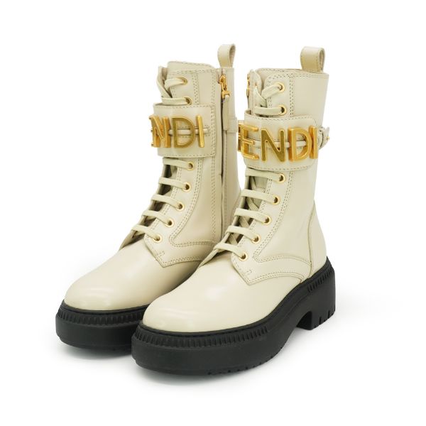 圖片 Fendi 展示品 Fendigraphy 綁帶皮革中靴#35(米灰)