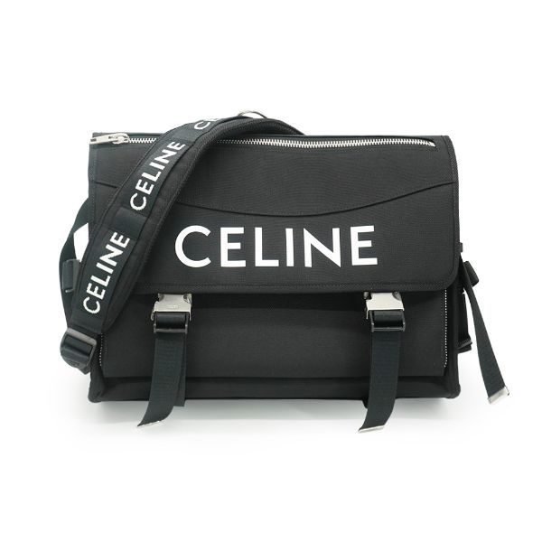 圖片 Celine 展示品 印花尼龍雙釦掀蓋斜背包-大(黑)