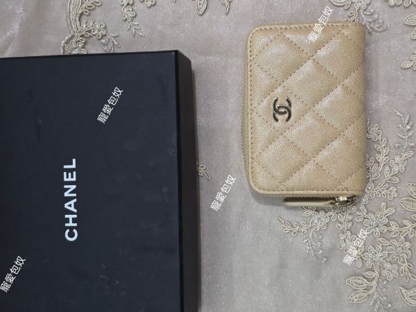 圖片 CHANEL 米色荔枝珠光ㄇ字拉鍊