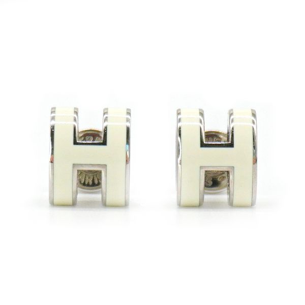 圖片 Hermes Pop H 立體簍空橢圓logo耳環-mini(白/銀)