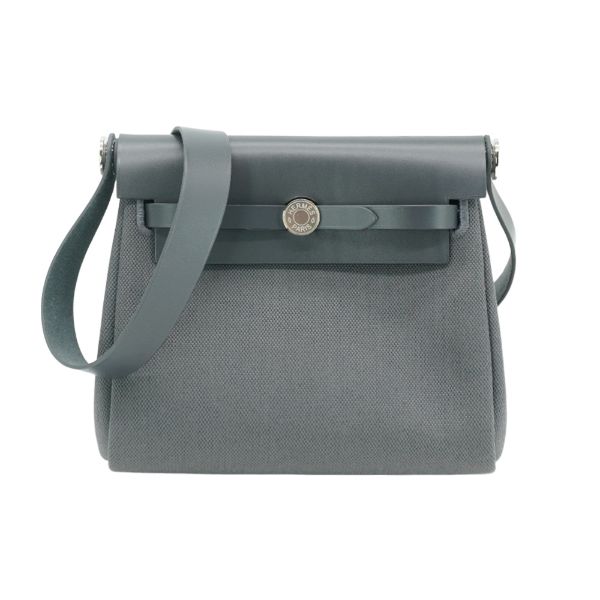 圖片 Hermes Herbag 20 Mini 銀釦帆布手提/肩背兩用包(石板灰)