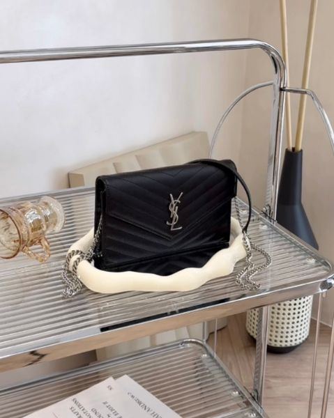 圖片 【YSL】經典魚子醬信封包WOC 黑銀