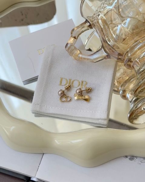 圖片 【DIOR】CD BOW 粉色珍珠蝴蝶結耳釘
