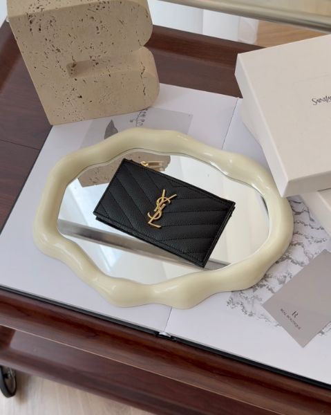 圖片 【YSL】粒面皮革一字零錢卡包黑金