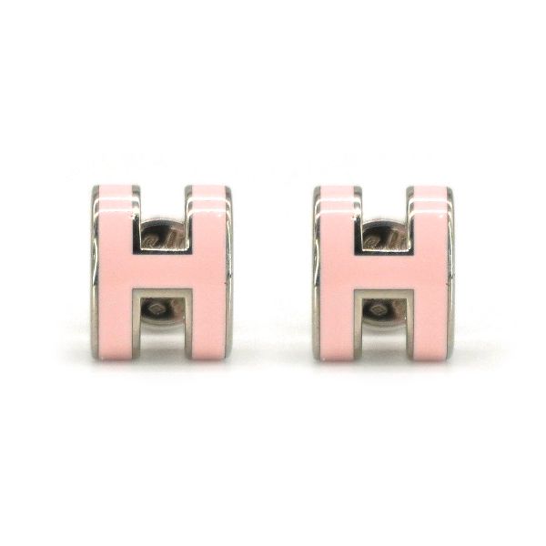 圖片 Hermes Pop H 立體簍空橢圓logo耳環-mini(粉/銀)