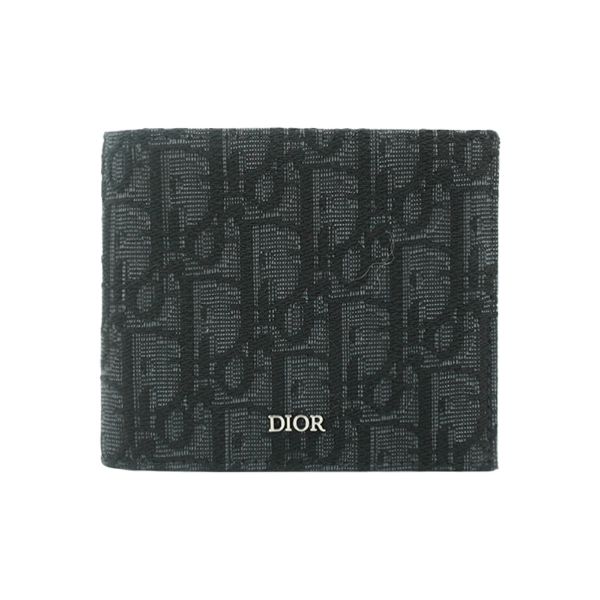 圖片 Dior Oblique 緹花帆布對折零錢短夾(黑)