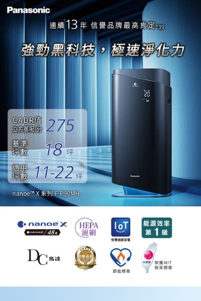 圖片 Panasonic 國際牌nanoeX 18坪空氣清淨機 黑 F-P90MH