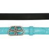 圖片 Balenciaga 展示品 銀釦BB logo 鱷魚壓紋牛皮皮帶-85cm(640450-天空藍)