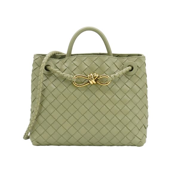 圖片 Bottega Veneta 展示品 Andiamo 羊皮編織金紐結手提斜背二用包-小(766014-鼠尾草綠)
