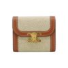 圖片 Celine 展示品 Triomphe 帆布拚牛皮金釦編織二折釦式短夾(棕)