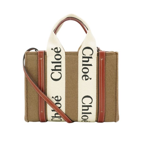 圖片 Chloe Woody 毛氈帆布刺繡拼接手提二用托特包-小(深卡其)