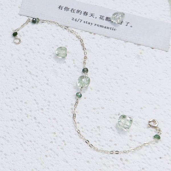 圖片 【手工客製銀飾】綠境微光|綠水晶|碧璽|隨形水晶 純銀項鍊|手鍊