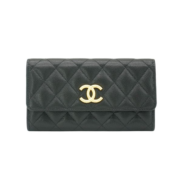 圖片 Chanel 展示品 金絲雙C菱格粒紋牛皮釦式中夾(AP3520-黑)