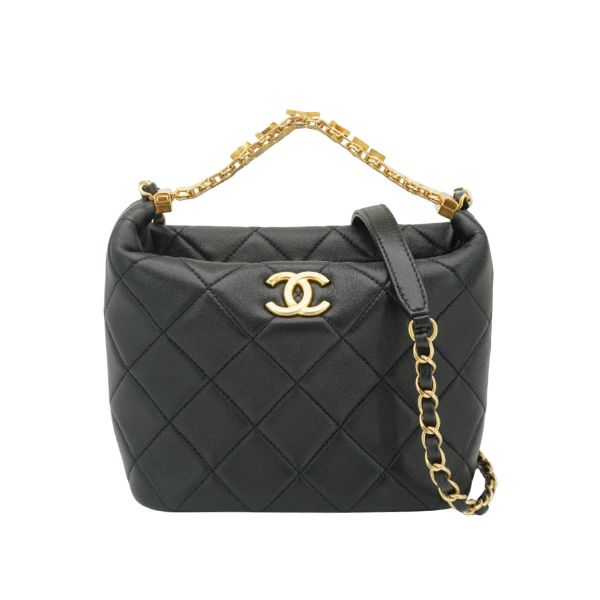 圖片 Chanel Hobo 菱格羊皮字母金釦手把斜背飯盒包(AS3242-黑)
