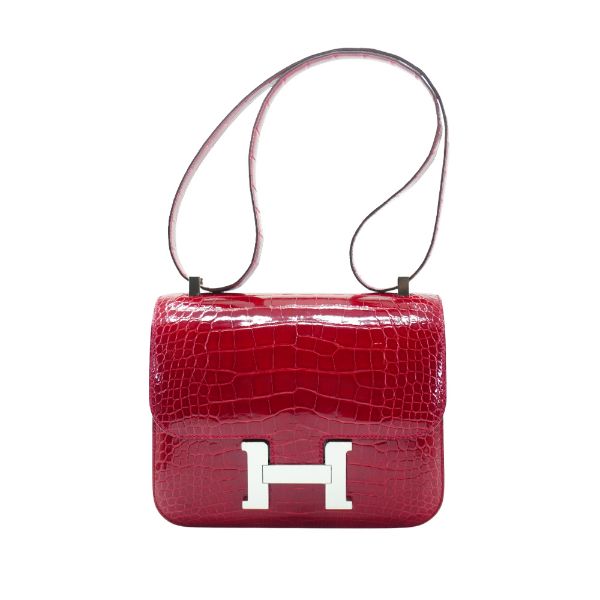 圖片 Hermes 展示品 Constance 亮面鱷魚皮銀釦肩背包-24cm(95法拉利紅)