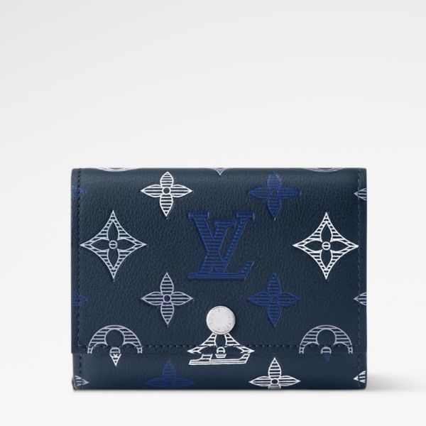 圖片 《在台現貨最低特價  最新》Louis Vuitton 漸變色效果壓花圖案Navy藍色 扣式 男士 中性 短夾