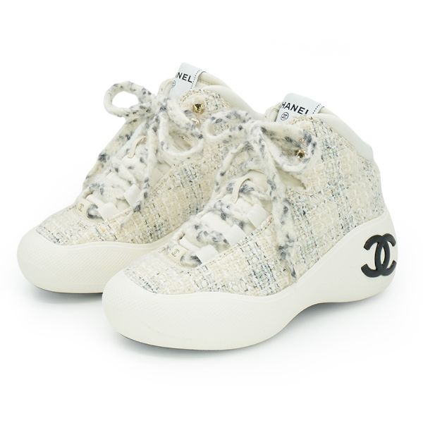 圖片 Chanel 展示品 雙C斜紋毛呢編織雪地兩用高筒運動鞋#35(灰白)