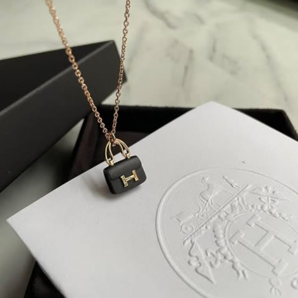 圖片 Hermes 18k玫瑰金黑玉康康項鍊