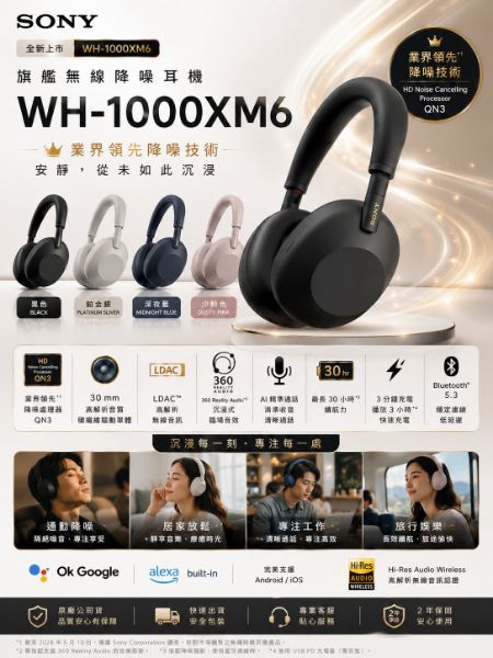 圖片 SONY 索尼 WH-1000XM6 旗艦無線降噪耳機