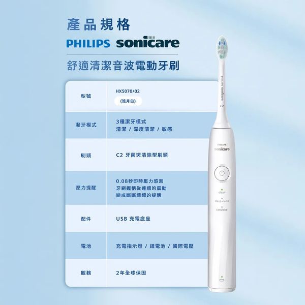圖片 PHILIPS 飛利浦Sonicare舒適清潔音波電動牙刷HX5070/02