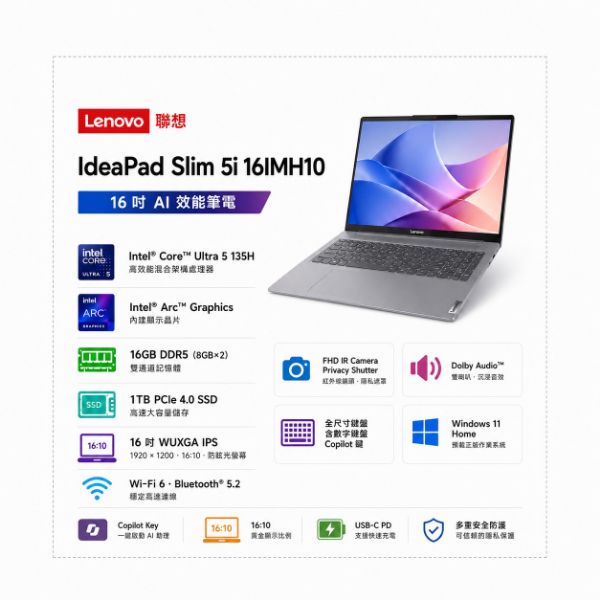 圖片 LENOVO 聯想 IdeaPad Slim 5i 16IMH10 16吋 筆電 