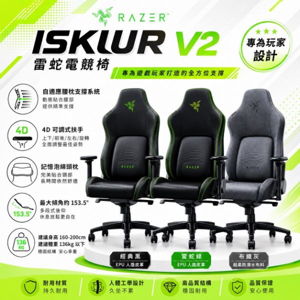 圖片 RAZER 雷蛇 Iskur V2 電競椅 (需自行組裝)