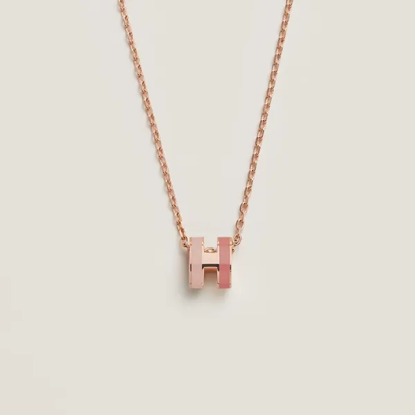 圖片 Hermès愛馬仕 Mini Pop H Pendant 經典H立體橢圓雙色簍空項鍊鎖骨鏈 迷你/美人粉Beauté/玫瑰金