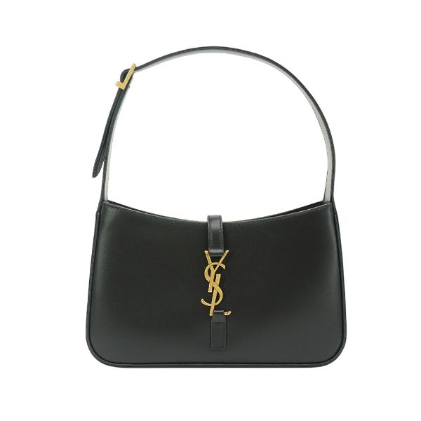 圖片 YSL LE 5 A 7 金Logo滑面牛皮肩背腋下包(657228-黑)