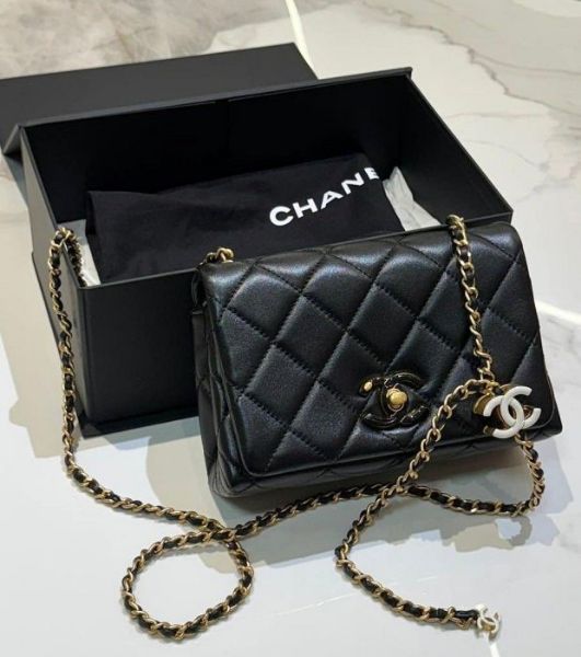 圖片 Chanel 香奈兒 24A AS4973 CF 調節鏈 肩背包 黑金 12*18.5*8 cm