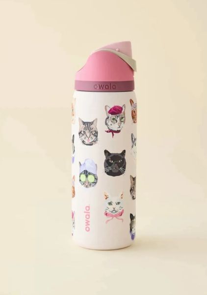 圖片 歐美限定 OWALA 🇺🇸 X UO "Cat Collage" 不鏽鋼保溫杯 粉色 淡粉 貓咪 貓貓 直飲杯 吸管杯 32oz 946ml /現貨