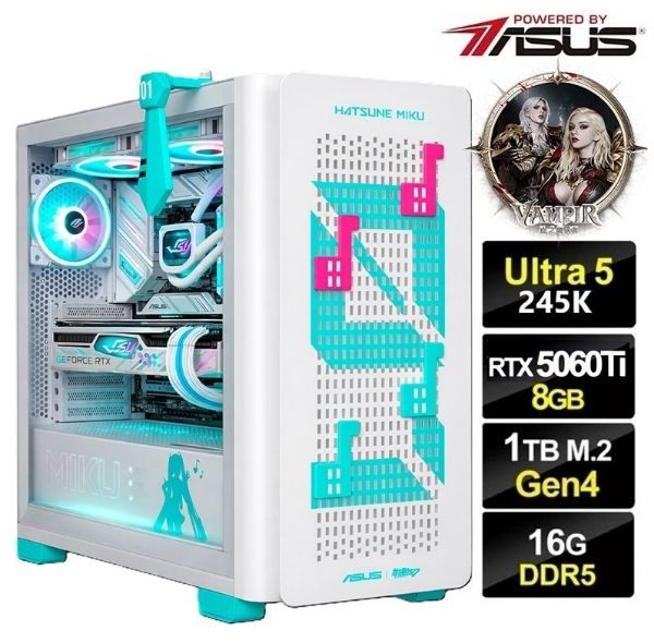 圖片 血之繼承者】14核 U5-245K 超頻 華碩 B860 雙風扇 RTX5060TI 電競 1T 電腦 金牌 主機 初音未來