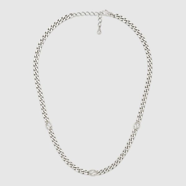 圖片 GUCCI INTERLOCKING 雙G古巴仿舊項鍊 925純銀 飾品 古馳