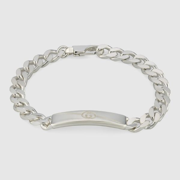 圖片 GUCCI 斜紋互扣式雙G手鍊 925銀 飾品 古馳