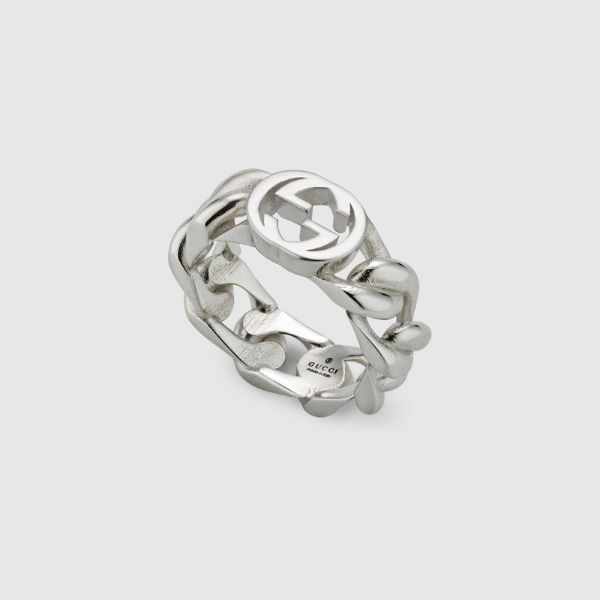 圖片 GUCCI INTERLOCKING 古巴鍊造型粗環戒指 925銀 飾品 古馳