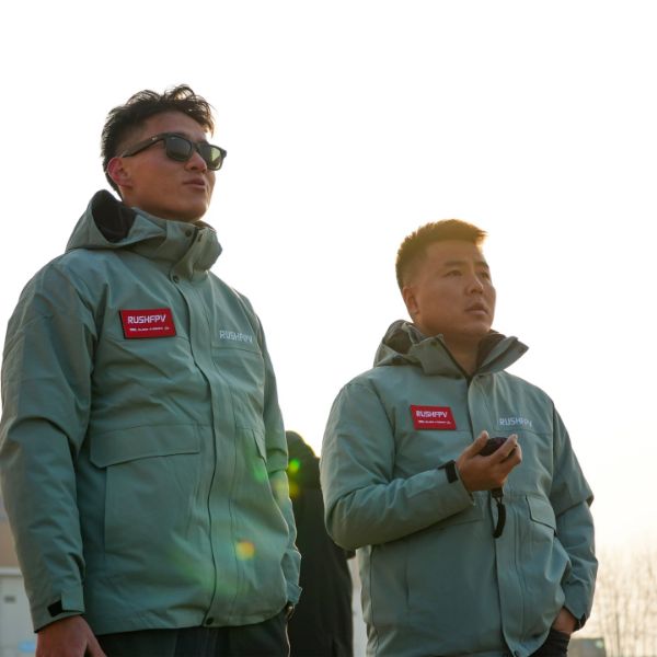 RUSHFPV 衝鋒衣穿越機 無人機定製防水加絨戶外厚外套男女豆青色