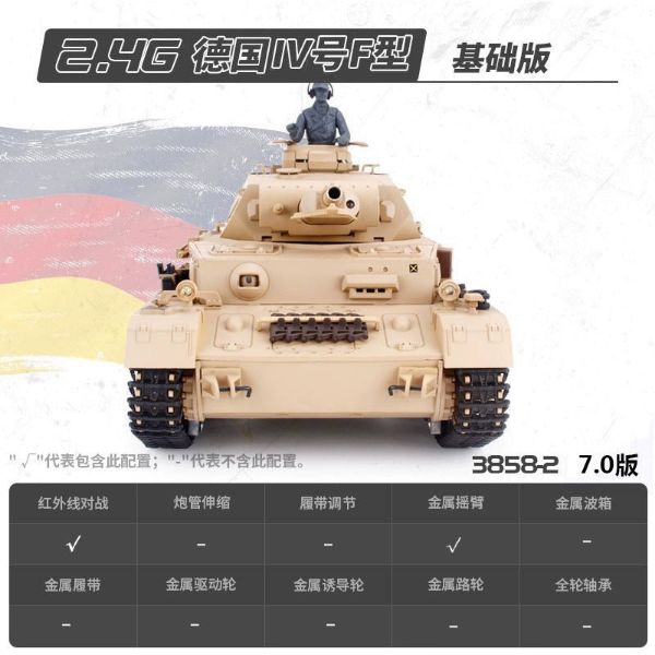 [酷飛] 恆龍金屬遙控坦克可射擊合金成人電動充電軍事模型四號F型3858