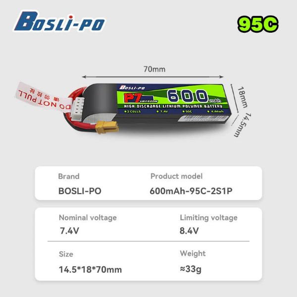 【BosLi‑po】P7 600mAh 95C FPV 電池｜2S／3S／4S