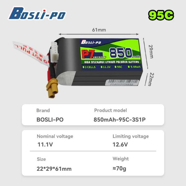 【BosLi‑po】P7 850mAh 95C FPV 電池｜3S／4S／6S