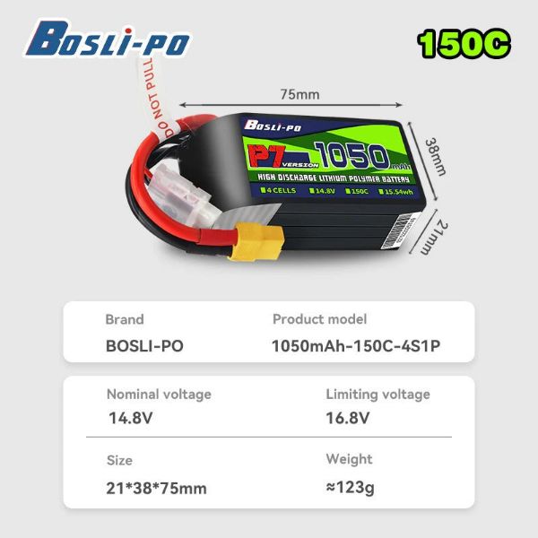 【BosLi‑po】P7 1050mAh 150C FPV 電池｜4S／6S／8S