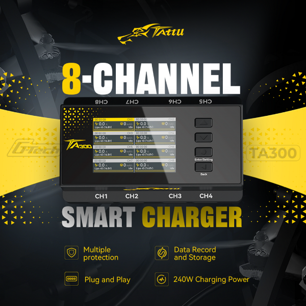 Tattu TA300 智能 8通道 LiPo 充電器 G-Tech 平衡充  FPV 無人機足球 2-4S 高效快速安全充電