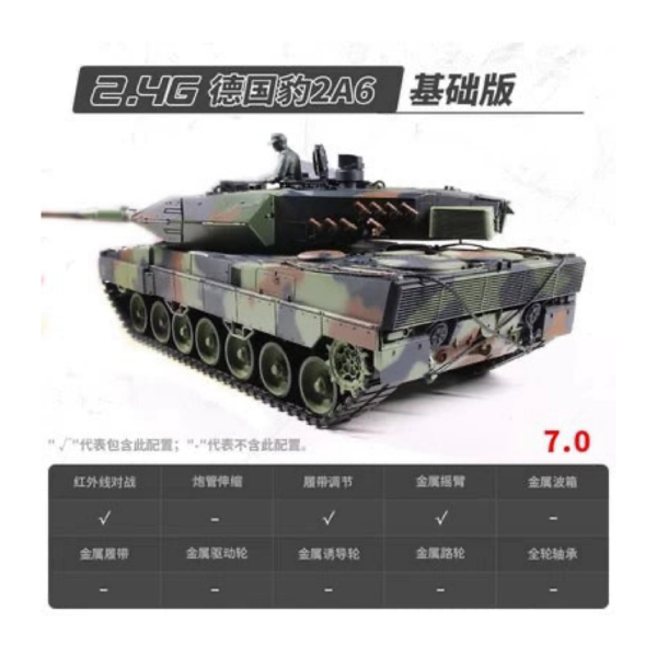 [酷飛] 恆龍遙控豹2A6坦克玩具車德國豹2A6金屬履帶式可發射男孩遙控車