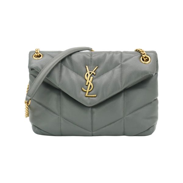 圖片 YSL Puffer 金鍊羊皮肩背/斜背包-小(577476-灰)